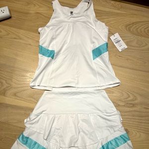NWT K-Swiss White Tennis/Pickleball Skirt and Matching Top Luclo Wave Colorblock